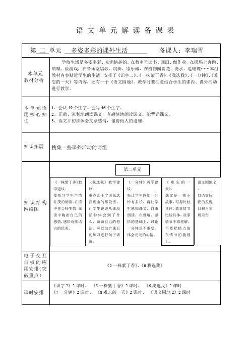 二年级上册第二单元语文单元备课