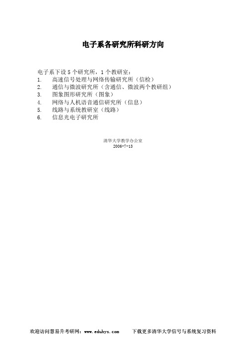 清华大学电子工程系各研究所科研方向及导师相关信息