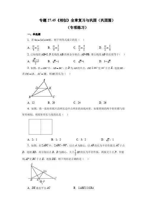 专题27.45 《相似》全章复习与巩固(巩固篇)(专项练习)-2022-2023学年九年级数学下册基