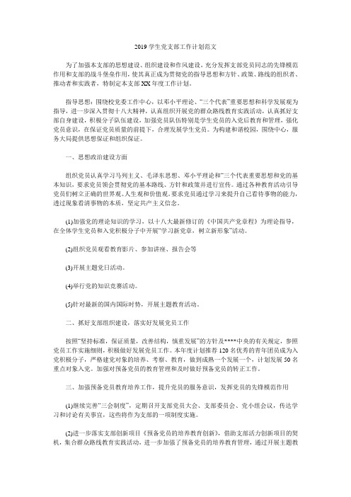 2019学生党支部工作计划范文.doc