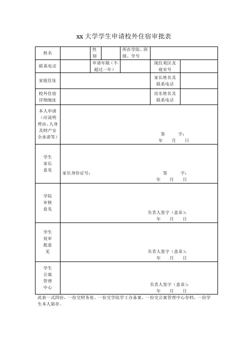 xx大学学生申请校外住宿审批表