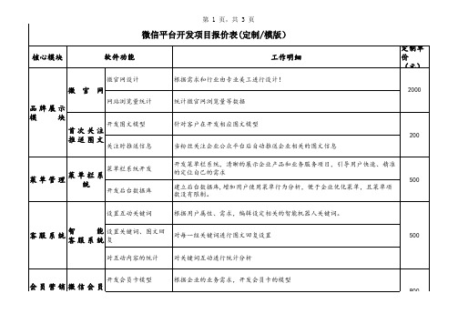 微信建设报价表