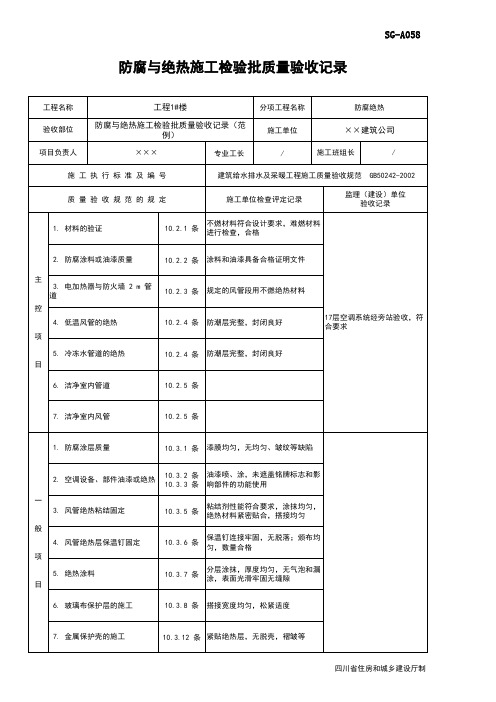 防腐与绝热施工检验批质量验收记录(范例)