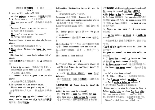 (完整版)译林版英语小学五年级下册各单元知识点整理