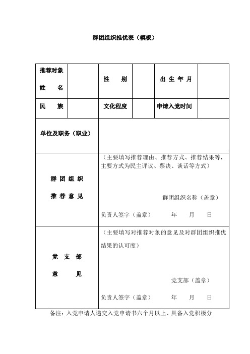 群团组织推优表(模板)