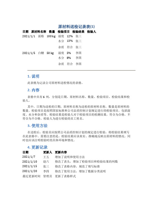 原材料送检记录表(1)