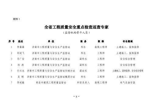 全省工程质量安全重点检查巡查专家