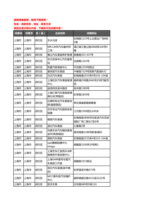 新版上海市上海市闵行区汽车装饰企业公司商家户名录单联系方式地址大全192家