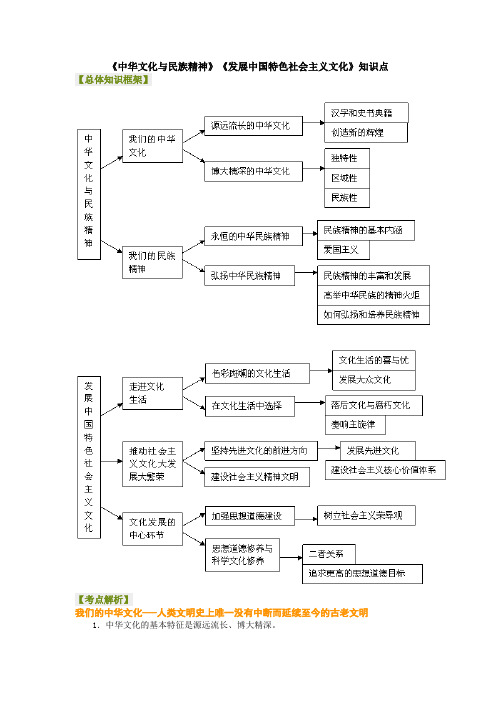 《中华文化与民族精神》《发展中国特色社会主义文化》知识点