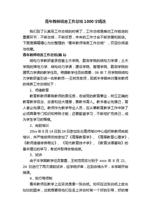 青年教师培养工作总结1000字精选