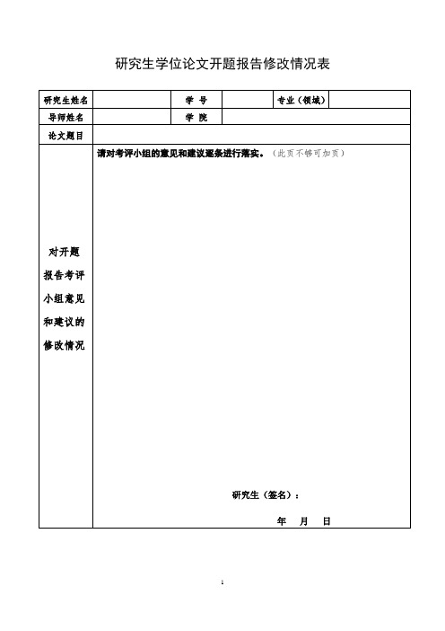 大学研究生学位论文开题报告修改情况表2020