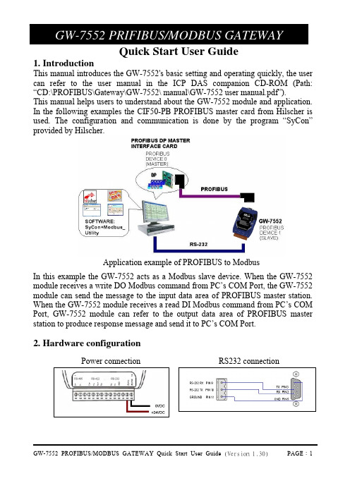 GW-7552 PROFIBUS MODBUS GATEWAY 快速入门指南说明书