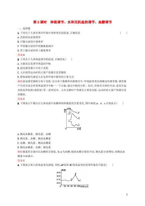 2019-2020学年高中生物 2.1.2 体温调节、水和无机盐的调节、血糖调节习题(含解析)苏教版必修3