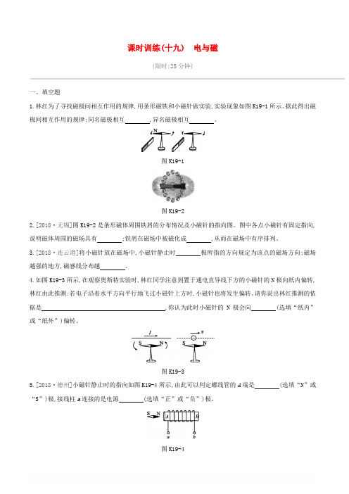 江西省2019中考物理总复习专项第19单元电与磁课时训练(含答案)