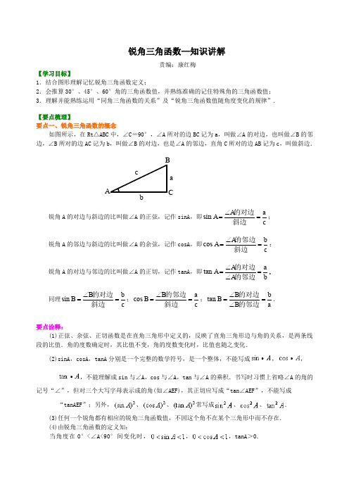 初三数学中考专项练习  锐角三角函数—知识讲解