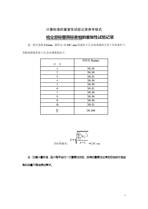 5.6计量标准的重复性及稳定性考核记录