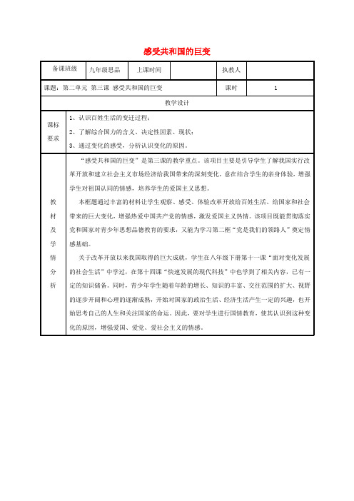 2018年九年级政治全册第二单元五星红旗我为你骄傲第3课腾飞的东方巨龙第一框感受共和国的巨变教案鲁教版