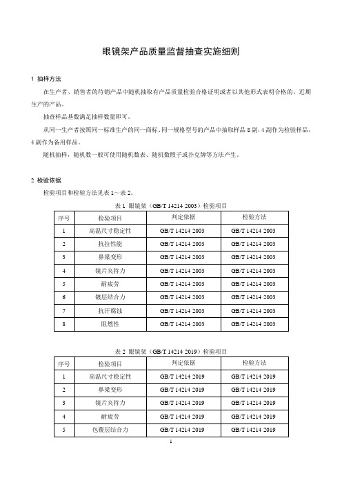 眼镜架产品质量监督抽查实施细则