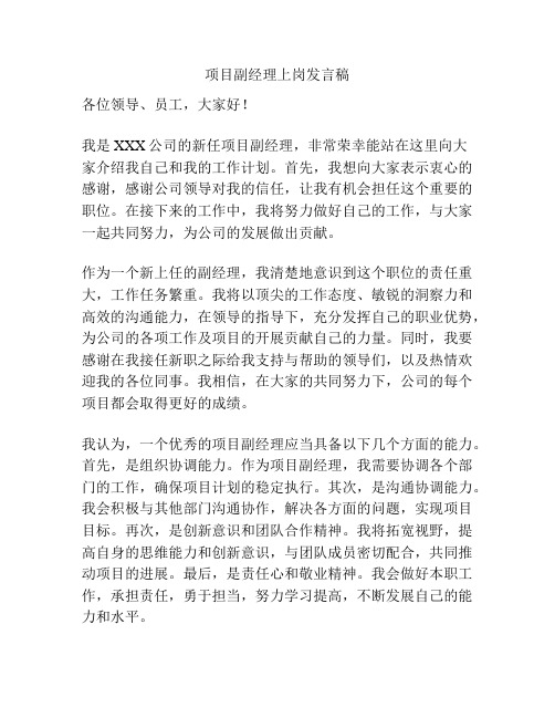 项目副经理上岗发言稿