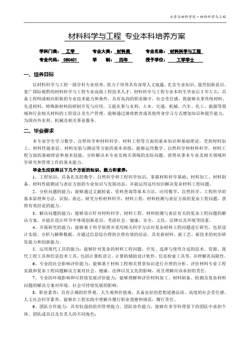 材料科学与工程专业本科培养方案