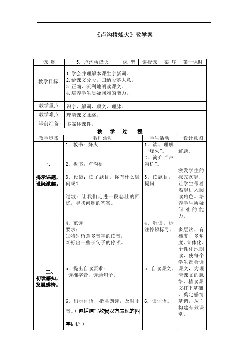 1小学语文《卢沟桥烽火》教案+实录+反思(2课时)