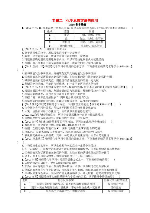 2018届中考化学复习 专题二 化学思想方法的应用练习