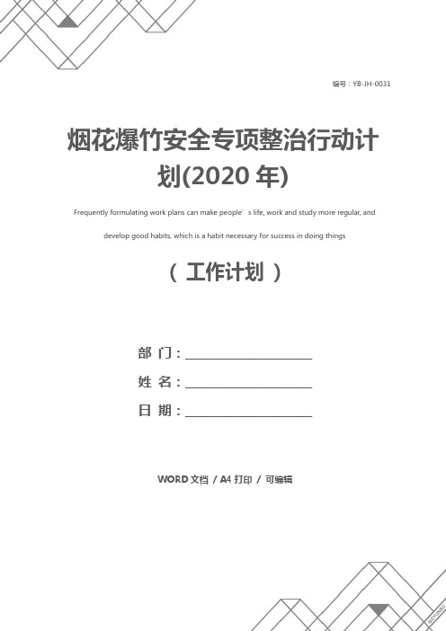 烟花爆竹安全专项整治行动计划(2020年)