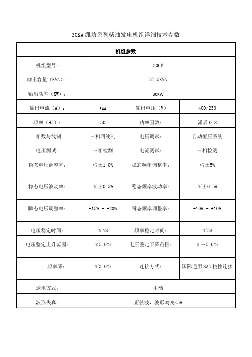 30KW潍坊系列柴油发电机组详细技术参数 3