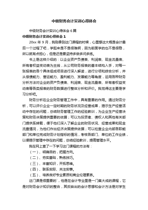 中级财务会计实训心得体会6篇