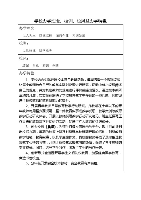 学校办学理念、校训、校风及办学特色