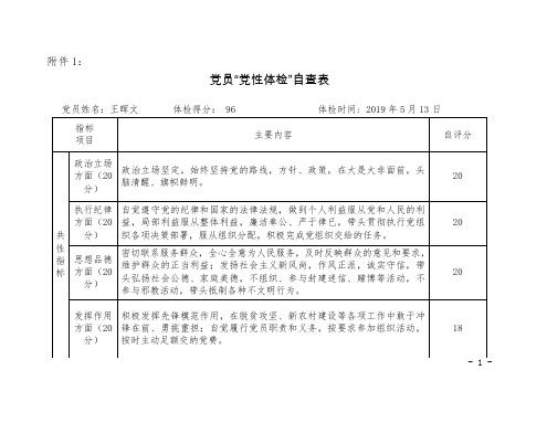 党性体检自查表