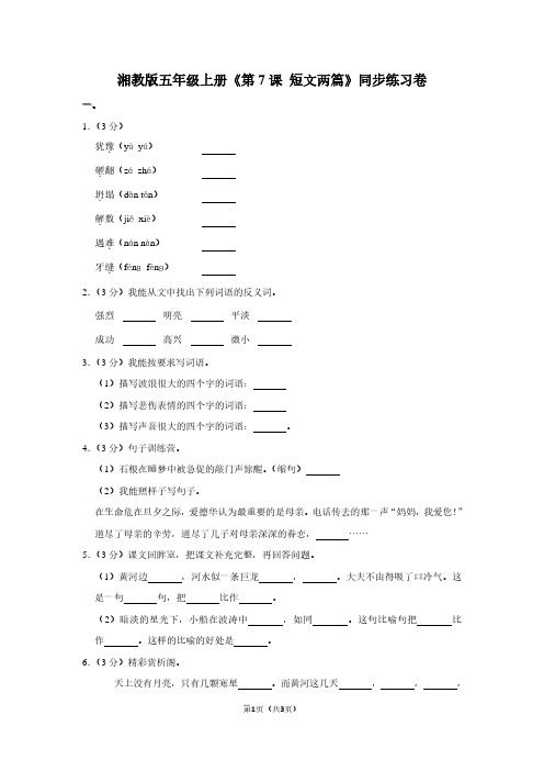 湘教版五年级(上)《第7课 短文两篇》同步练习卷