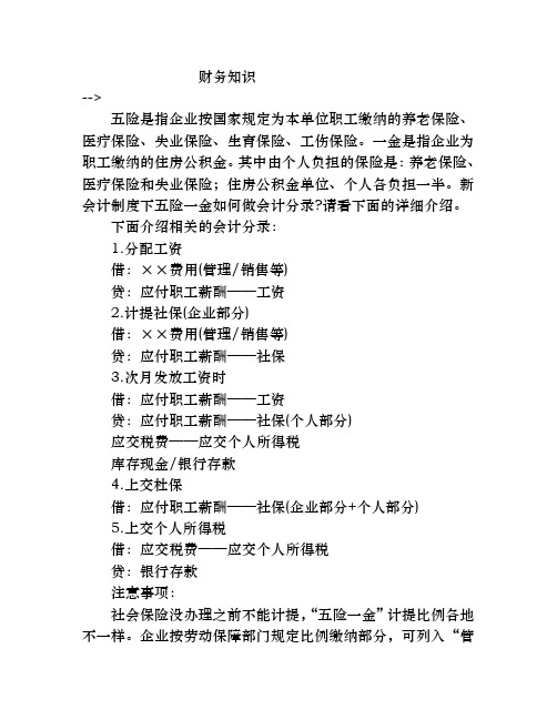 五险一金做会计分录的方法