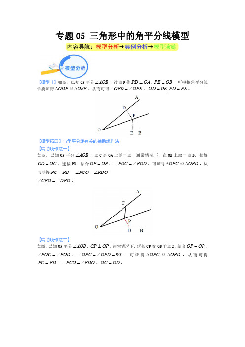 专题05 三角形中的角平分线模型--2024年中考数学核心几何模型重点突破(解析版)