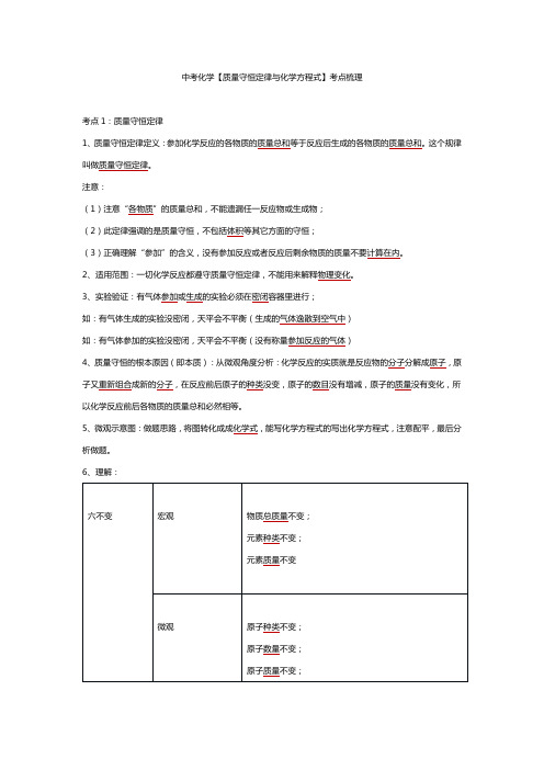 中考化学【质量守恒定律与化学方程式】考点梳理