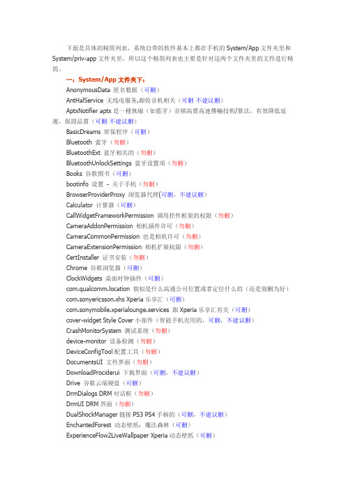 索尼手机系统自带软件精简列表