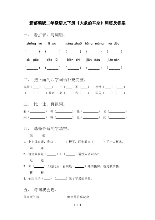 新部编版二年级语文下册《大象的耳朵》训练及答案