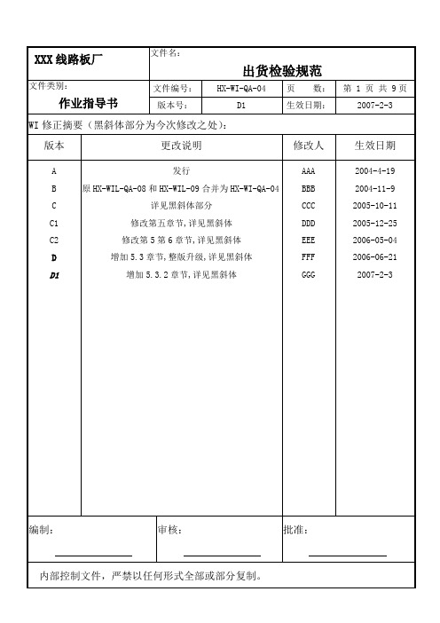 PCB出货检验规范