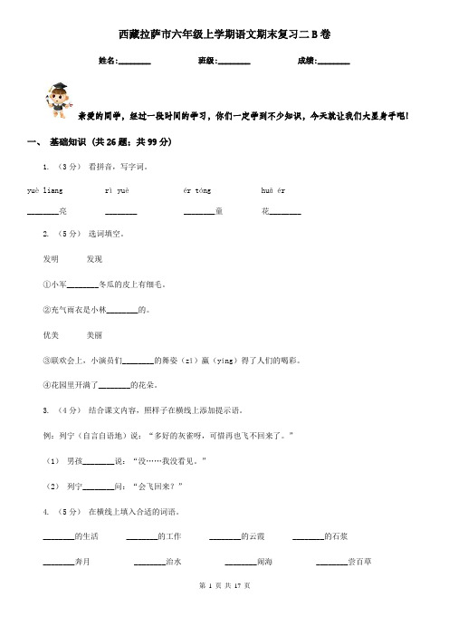 西藏拉萨市六年级上学期语文期末复习二B卷