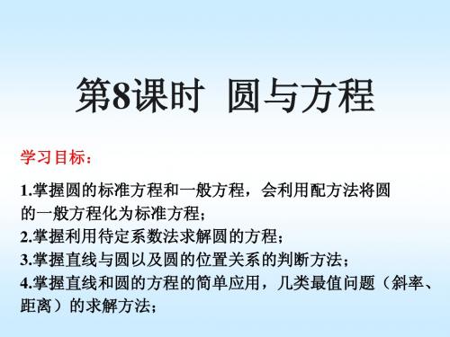 甘肃省学业水平测试复习第8课时 圆与方程