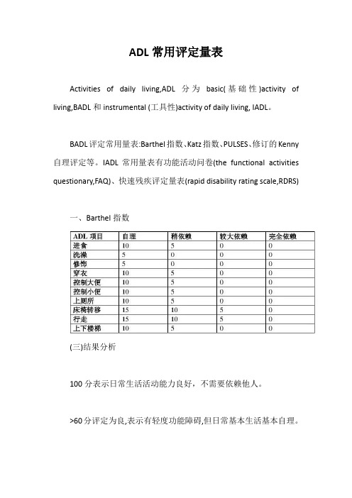 ADL常用评定量表【最新版】