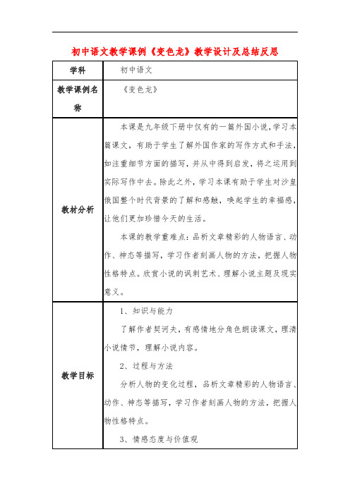 初中语文教学课例《变色龙》教学设计及总结反思