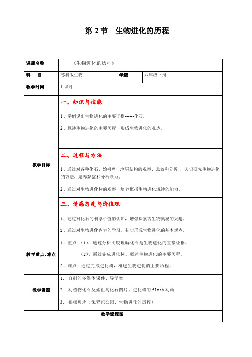 苏科版生物八年级下册 7.23.2 生物进化的历程 教案 