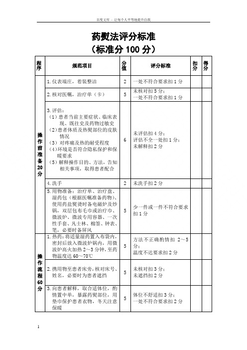 药熨法评分标准