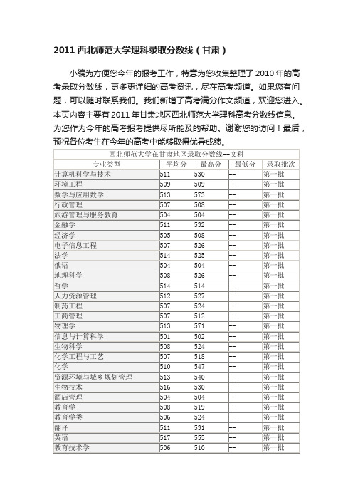 2011西北师范大学理科录取分数线（甘肃）