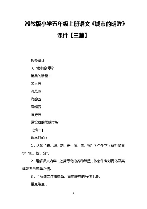 湘教版小学五年级上册语文《城市的明眸》课件【三篇】