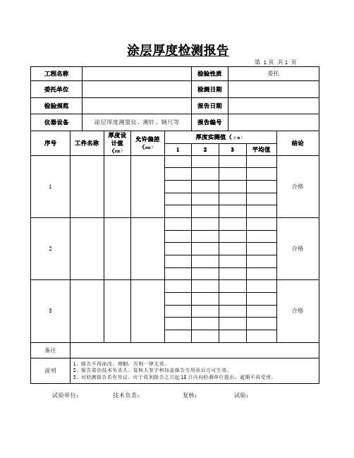 干漆膜(涂层)厚度检测报告