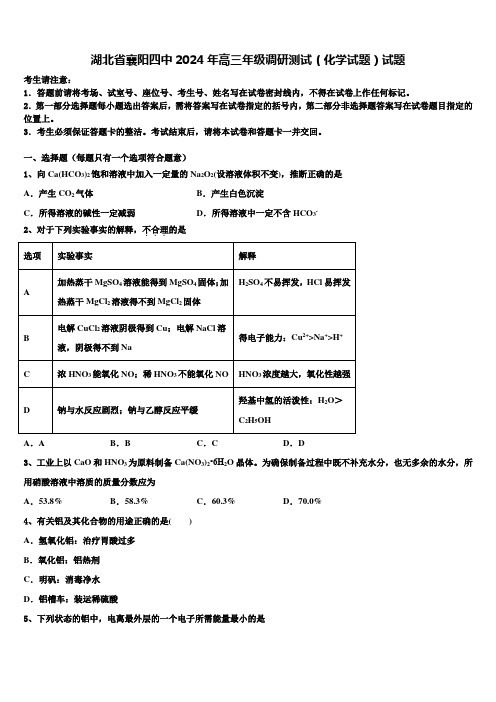 湖北省襄阳四中2024年高三年级调研测试(化学试题)试题含解析