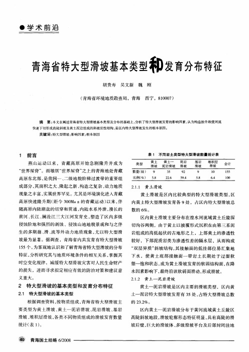 青海省特大型滑坡基本类型和发育分布特征