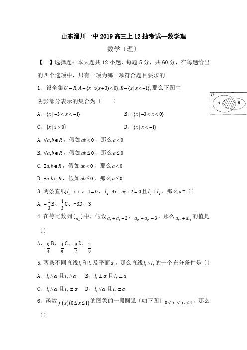 山东淄川一中2019高三上12抽考试--数学理